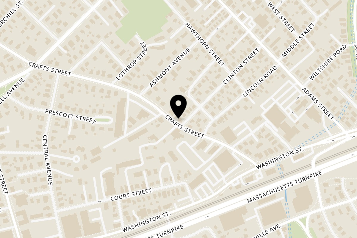 Map showing the location of Hearty Teriyaki Newton on 67 Crafts St in Newton